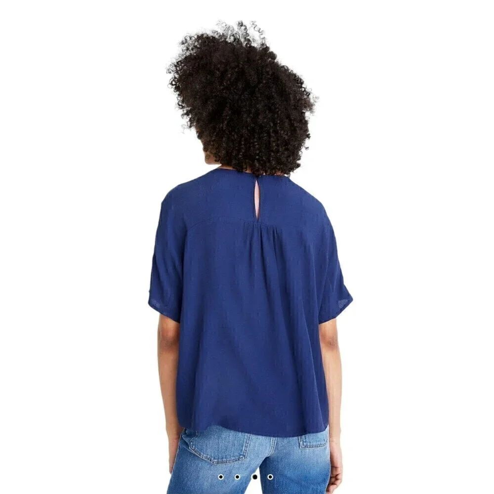 Madewell Rhyme Navy Vneck Top Blouse Size Small NWT